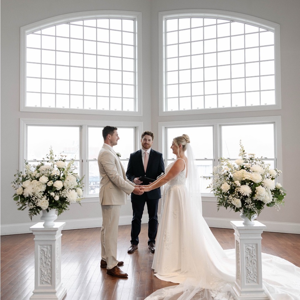 Elegant White Wedding Dress & Matching Veil - Picture 5 of 6